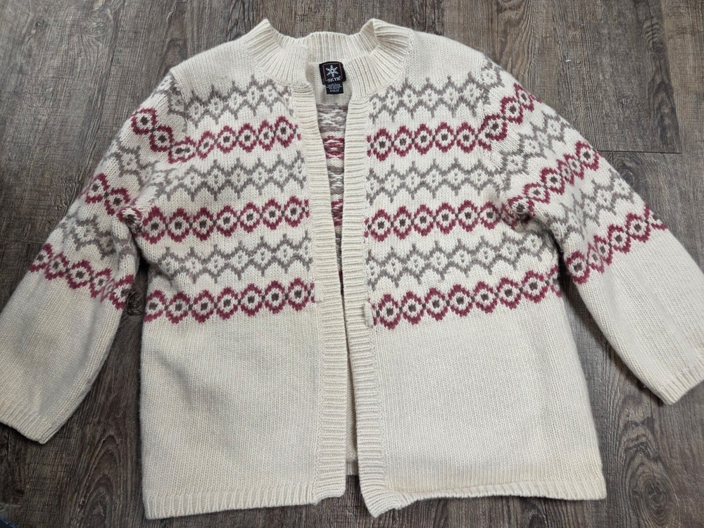 Skyr Nordic Wool Blend Sweater Women's Cardigan Cream Dark Rose Pink XL